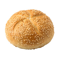 Bread roll covered with sesame seeds isolated on transparent background
