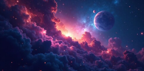 Cosmic Nebula Night Sky with Twinkling Stars and Planets , cosmos, galaxies, stars