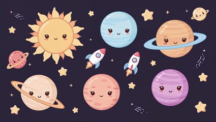 Smiling Planets - Cute Solar System Artwork for Children