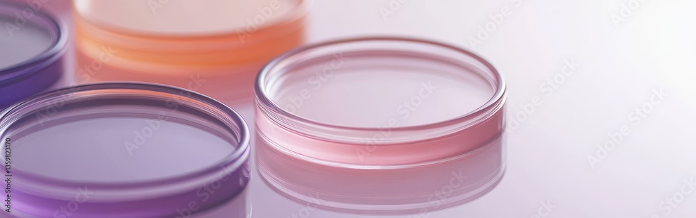 Poster elegant pastel lavender and coral gradient containers arranged on a smooth surface highlighting colo