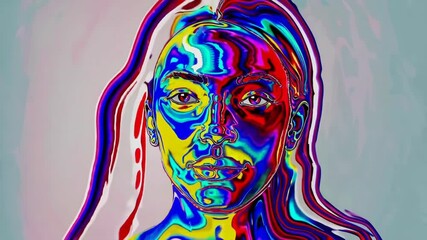Dynamic transformation of colorful liquid portraits in surreal motion art sequence. 4k stock footage