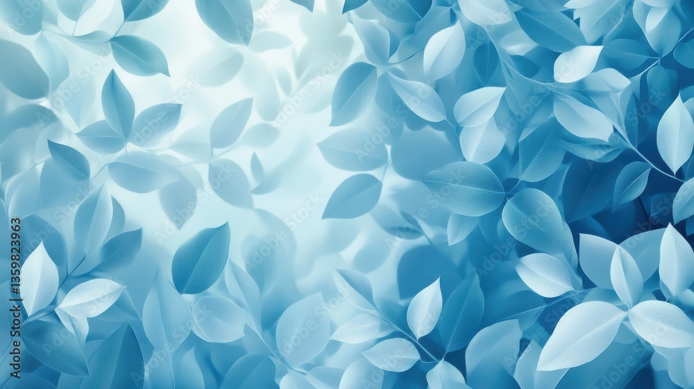 Poster elegant gradient design featuring soft blue leaves as a serene backdrop for a peaceful atmosphere