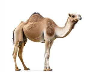 Standing Camel Profile on White Background an Animal of the Desert