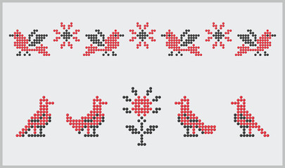 Birds beads ornament from southern Ukraine embroidery art patterns, ethnic decor