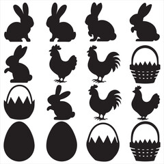 SET VECTOR VARIOUS EASTER EGGS SILHOUETTES