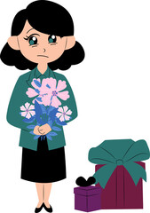 Teacher holding flowers with gifts