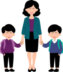 Teacher with two students, all holding hands, teacher day