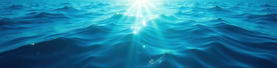 Deep blue ocean surface with sunlight filtering down from above, marine, underwater