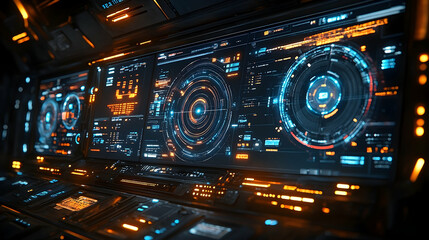Fototapeta premium Futuristic control panel displaying advanced data analysis in a high-tech environment
