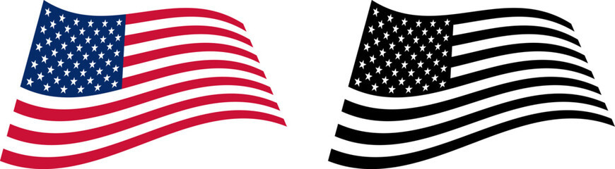 Fototapeta premium USA flag icons vector set. United States of America flat badges .Flag of USA flat symbol collection .American flag labels set. 4th of July and Memorial Day elements.