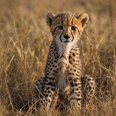Naklejka premium Cheetah Cub Learning to Hunt in the Wild.