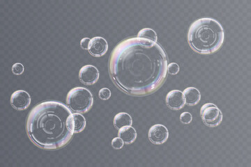 Floating soap bubbles gleam subtly, radiating soft luminous charm. 3D vector bubbles reflect color spectrum with gradients. Transparent airy spheres hover peacefully, forming serene background
