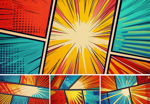 6 Cartoon Comic Book Style Backgrounds Collection