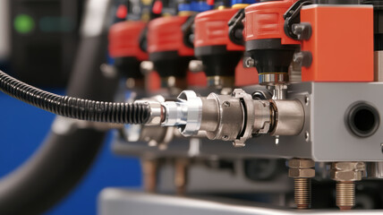 Fototapeta premium High tech machinery showcasing advanced components in industry 4.0 landscape, emphasizing precision and innovation in manufacturing processes