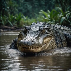 Fototapeta premium Crocodile Emerging Slowly from a Riverbank