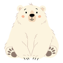 Flat vector illustration in a simple children's style. Animals of the north pole. Cute polar bear on white background . Vector illustration