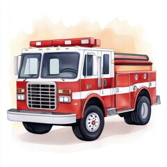 Vintage Fire Truck drawing in Red and White Colors