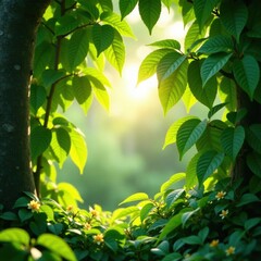 Obraz premium Dense foliage obstructs sunlight filtering through leaves, humidity, foliage
