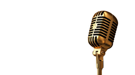 Fototapeta premium Golden Microphone: A vintage golden microphone stands out with its elegant design, ideal for voice recording, broadcasting, or vocal performances
