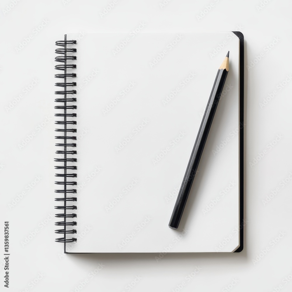 Poster Spiral notebook open on a clean surface with a pencil ready for brainstorming or note-taking in a creative space