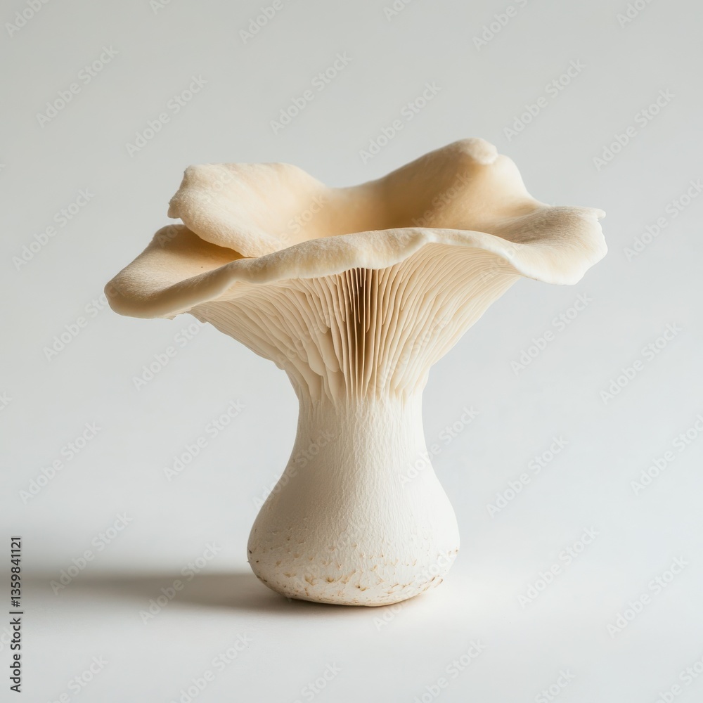 Poster fresh oyster mushroom with soft beige color showcasing intricate gills and smooth texture