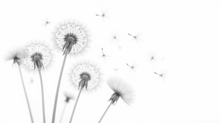 Dandelion seeds floating in air, creating serene and peaceful atmosphere