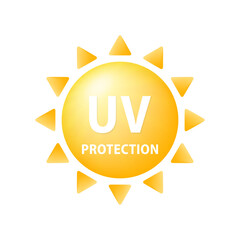 Ultraviolet rays sun silhouette yellow icon. Sunlight ultraviolet logo. Sunblock Protection Defense Skin Care Icon. Uv radiation for concept design. Vector illustration