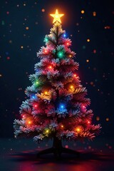 Electric Christmas tree with twinkling lights and colorful cables, decorative, tree