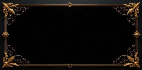 Elegant black and gold VIP invitation background with ornate frame and shimmering details, elegant, vip, ornate
