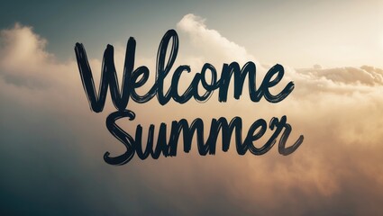 Greeting SUMMER text on a backdrop.