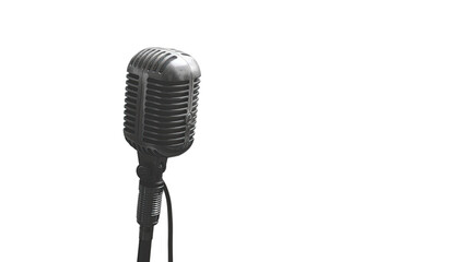 Fototapeta premium Retro Microphone in Monochrome: A vintage-style microphone, captured in striking monochrome, stands poised against the plain background, evoking a sense of classic recording.
