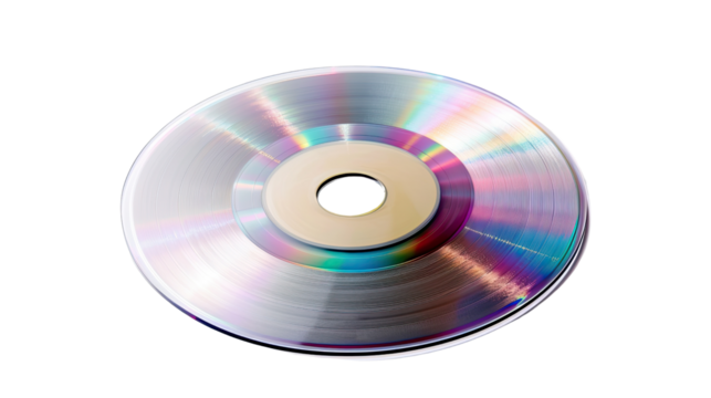 Digital Reflection: A close-up shot showcases a pristine CD-ROM, its surface reflecting a spectrum of colors, emphasizing data storage and digital media.