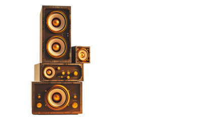 A Stack of Speakers: A striking arrangement of speakers with distinct sizes and styles, creating an auditory experience ready to fill a space with sound.