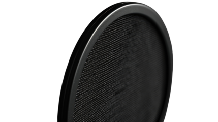 Recording Equipment Filter: A close-up shot capturing a black pop filter, an essential tool for recording, mitigating unwanted vocal plosives and sibilance, perfect for audio production.