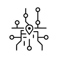 Smart city map with data nodes in minimalist black and white style  