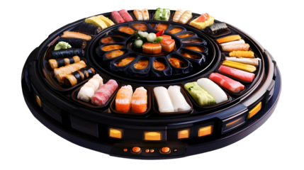 Isolated Assortment Sushi on Tray Fresh Seafood Japanese Cuisine