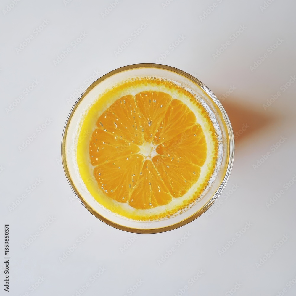 Poster freshly squeezed orange juice served in a clear glass with vibrant citrus color on a white backgroun