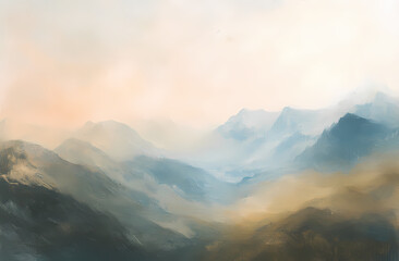Misty Mountains Landscape: A mesmerizing vista of mountain ranges shrouded in layers of ethereal mist, offering a serene and tranquil visual experience.