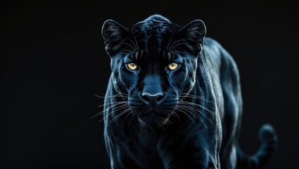 Obraz premium A black panther set against a dark backdrop.