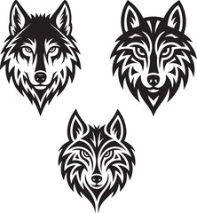 a visually striking black and white tribal artwork depicting a stylized wolf head