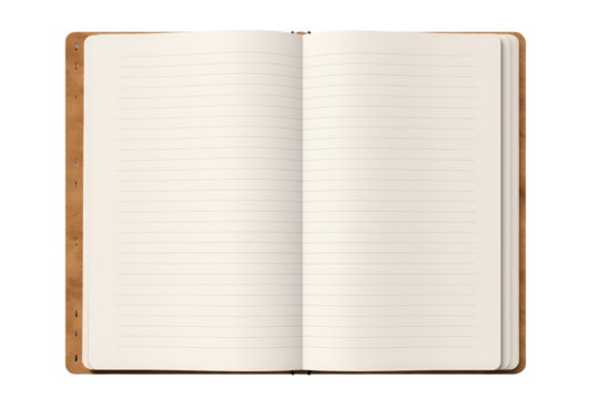  Blank notebook with lined paper on transparent background
