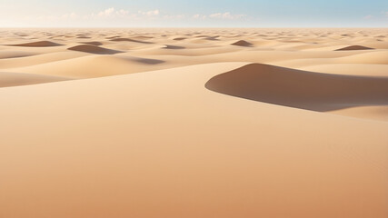 Sand dunes stretch across the horizon under a clear blue sky in an arid desert landscape during daytime
