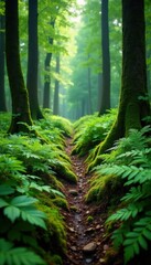 Obraz premium forest floor with ferns and moss, dense foliage, verdant, green, greenery