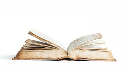 Obraz premium An open historical Bible, isolated on a white background with a clipping path. The focus is on the book. Isolated on a white background with PNG