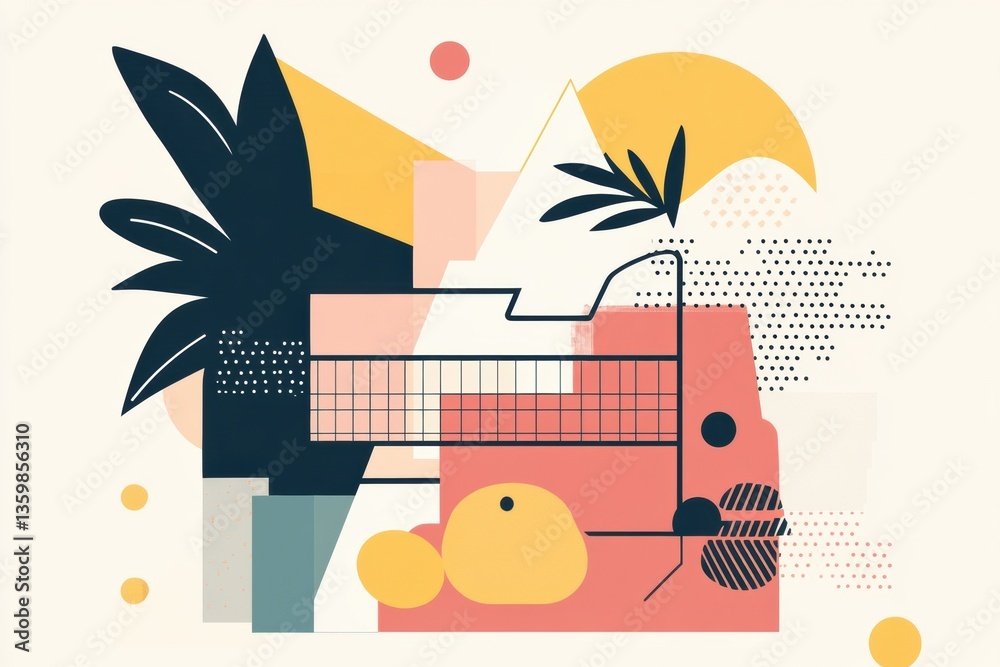 Leinwandbilder Stylish abstract grocery shopping theme featuring geometric shapes and bold colors in a modern design setting Generative AI