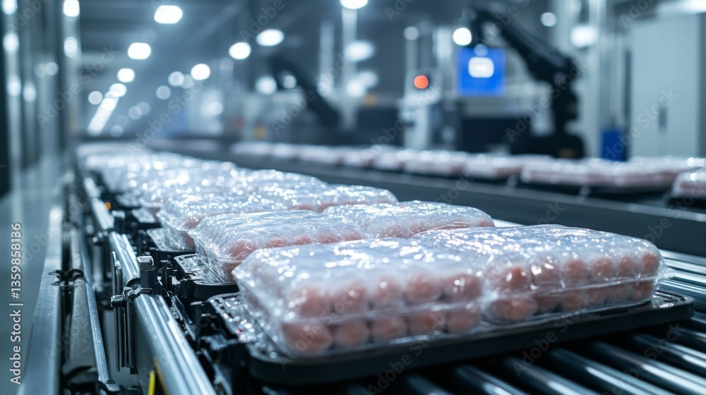 Aufkleber Automated systems transport packaged perishable items within a cold storage warehouse, ensuring proper temperature regulation for inventory management and distribution.