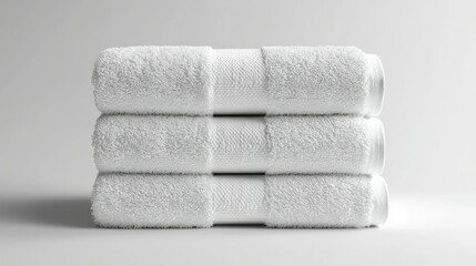 Stacked white towels, studio shot, clean background, hotel amenities