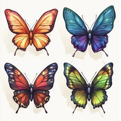 Obraz premium Four stylized butterflies showcase vibrant colors on a neutral background