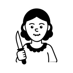 Aunt with knife hand drawn illustration