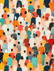 Colorful diverse people crowd abstract art seamless pattern. Multi-ethnic community, big cultural diversity group background illustration in modern collage painting style.